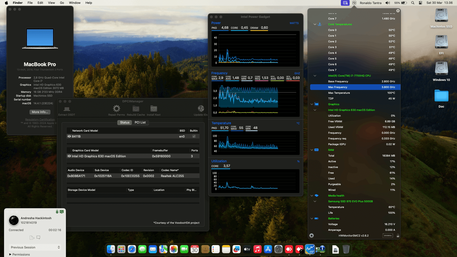 Success Hackintosh macOS Sonoma 14.4.1 Build 23E224 in Acer Nitro 5 AN515-51-71CL